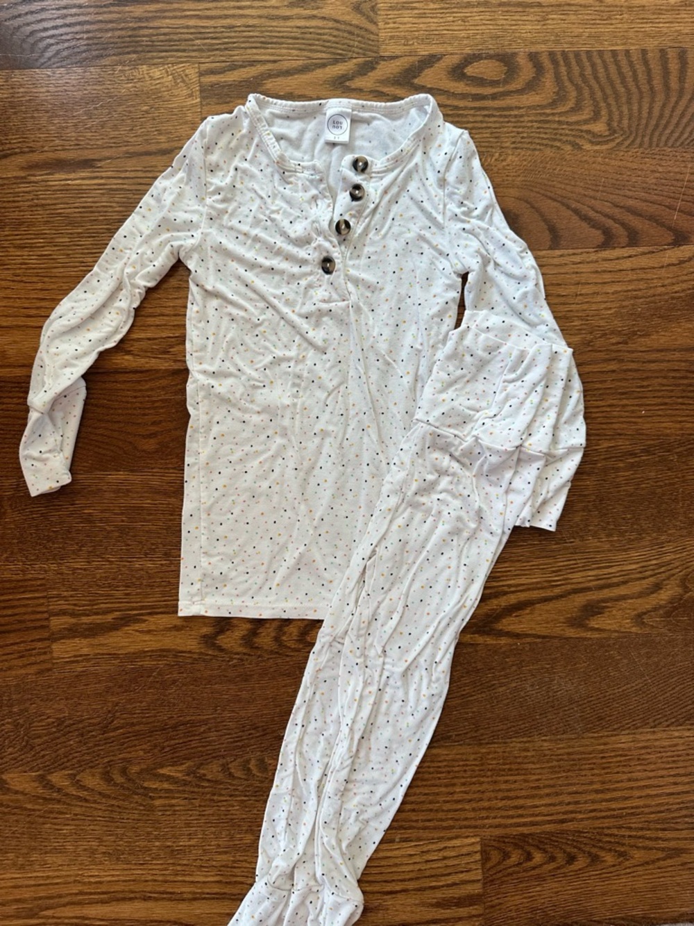 Lou Lou & Company White Henley Pajama Set with Multicolor Speckles